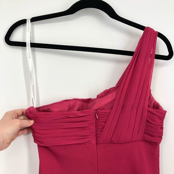 David’s‎ Bridal One Shoulder Dress Womens 8 Pink Chiffon Flowy Summer Bridesmaid - Picture 5 of 11